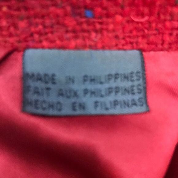 LIZ CLAIBORNE🎄VINTAGE 80s Red Long Blazer multicolor flecks and Shoulder Pads 10 - Picture 11 of 15